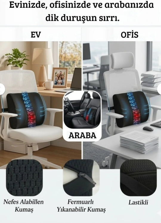 MomiBelt Ortopedik Bel ve Sırt Minderi Ofis ve Araç Koltuğu Destek Yastığı